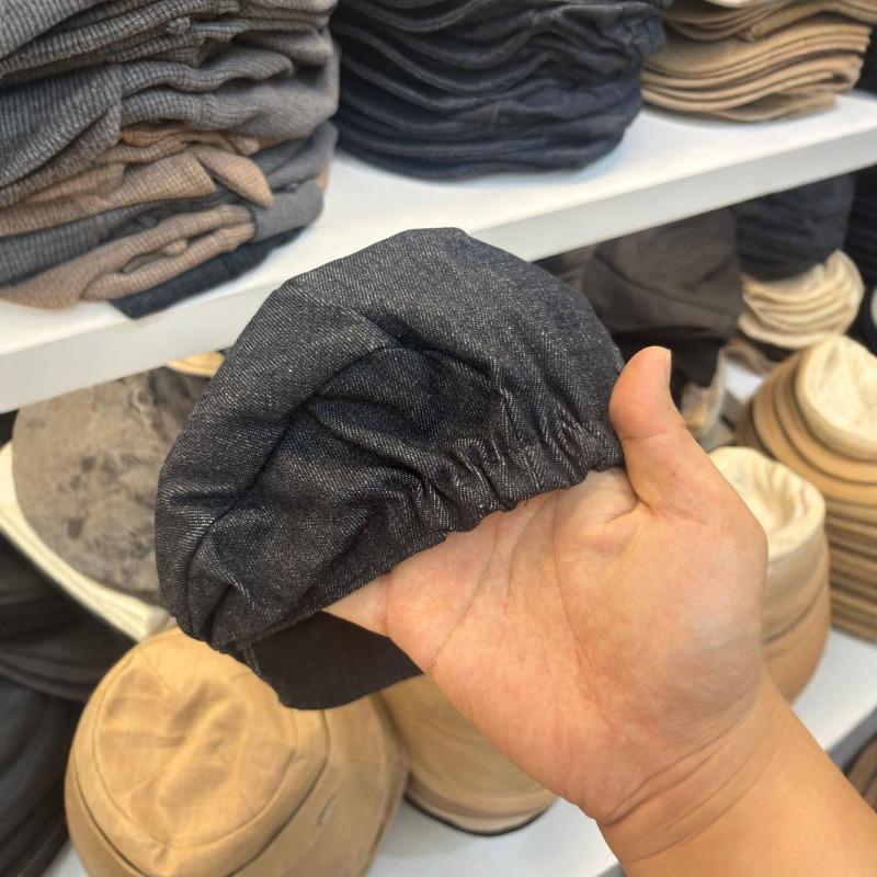 New niche design flipped-brimmed denim beret women's big head circumference showing face small newsboy hat