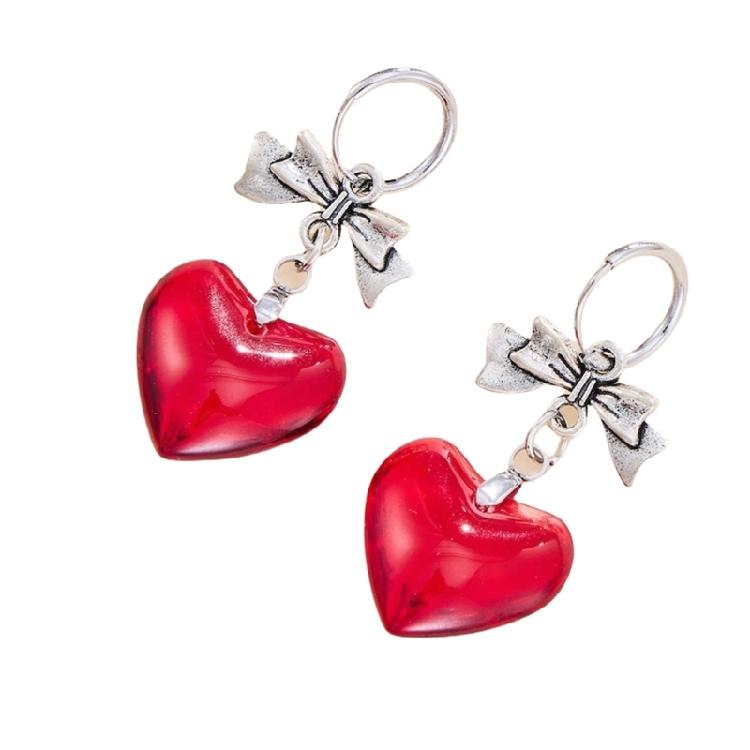 Dark Style Bowknot Heart Earrings Hypoallergenically Alloy Lightweight Secure Hook Jewelry For Daily  Wear