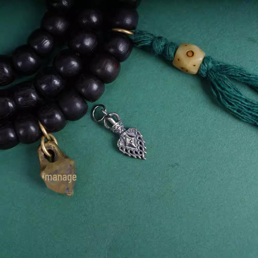 Colorfast Manjusri Sword Buddhist Beads Bracelet with Flame Pendant and Diamond Star Moon Accents