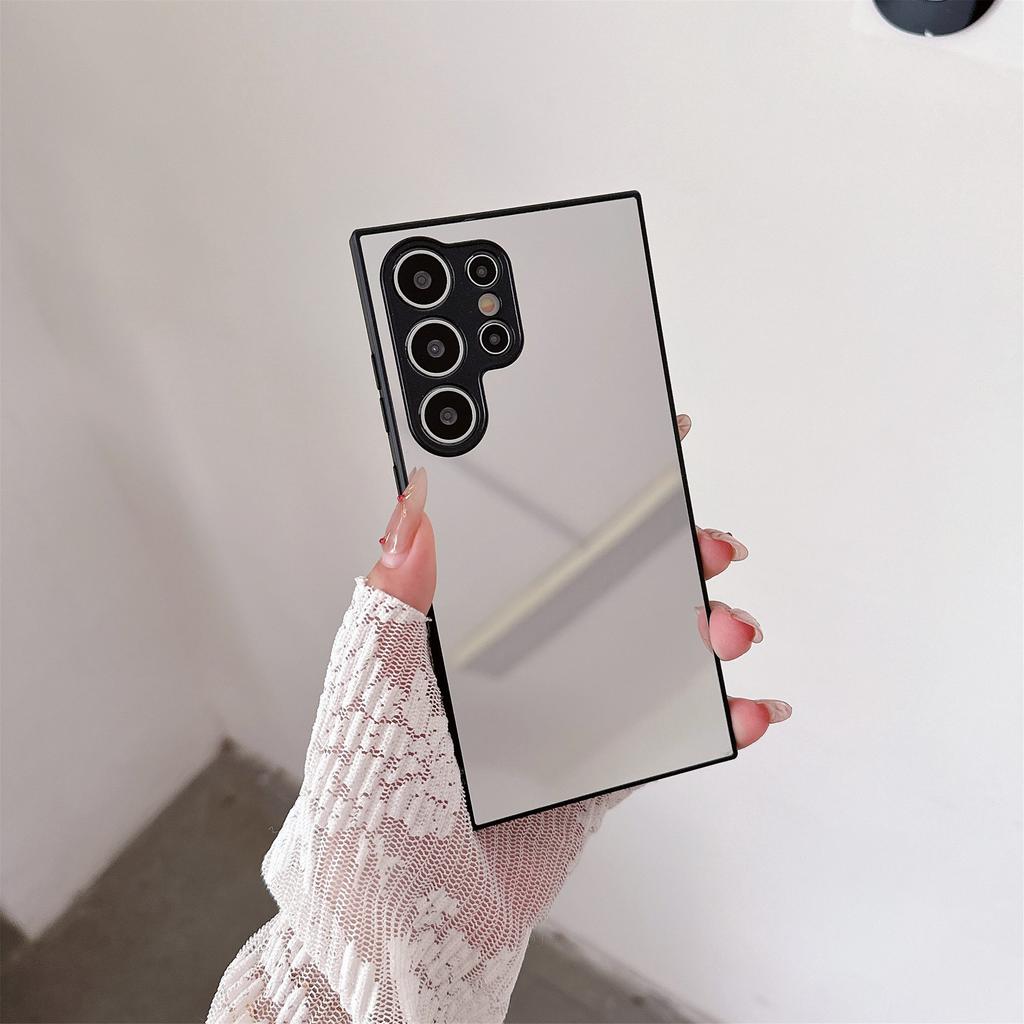 Applicable to Samsung S24/S25 black edge mirror fine hole mobile phone case makeup mirror S26P/ULTRA all-inclusive protective case