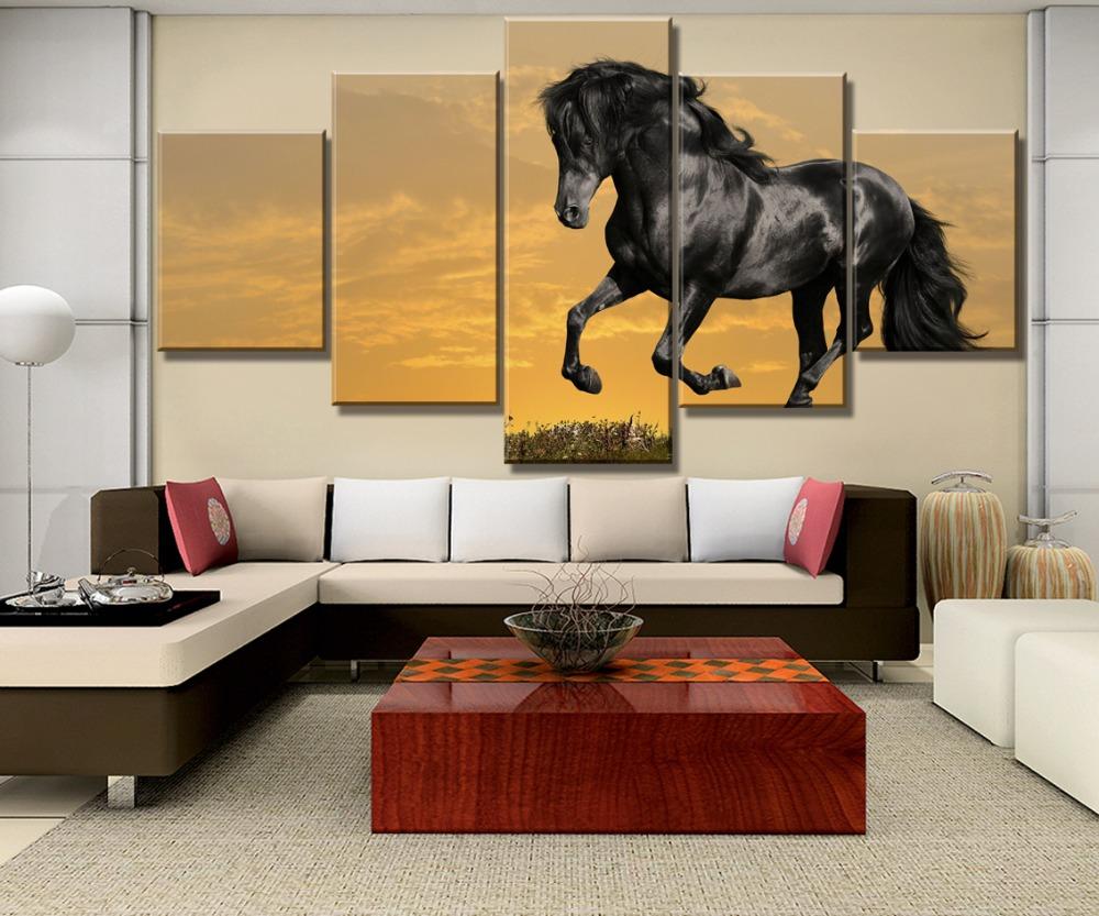 5 Piece HD Print Large Black Stallion Poster Modern Decorative Paintings on Canvas Wall Art for Home Decorations Wall Decor No Frame No Frame