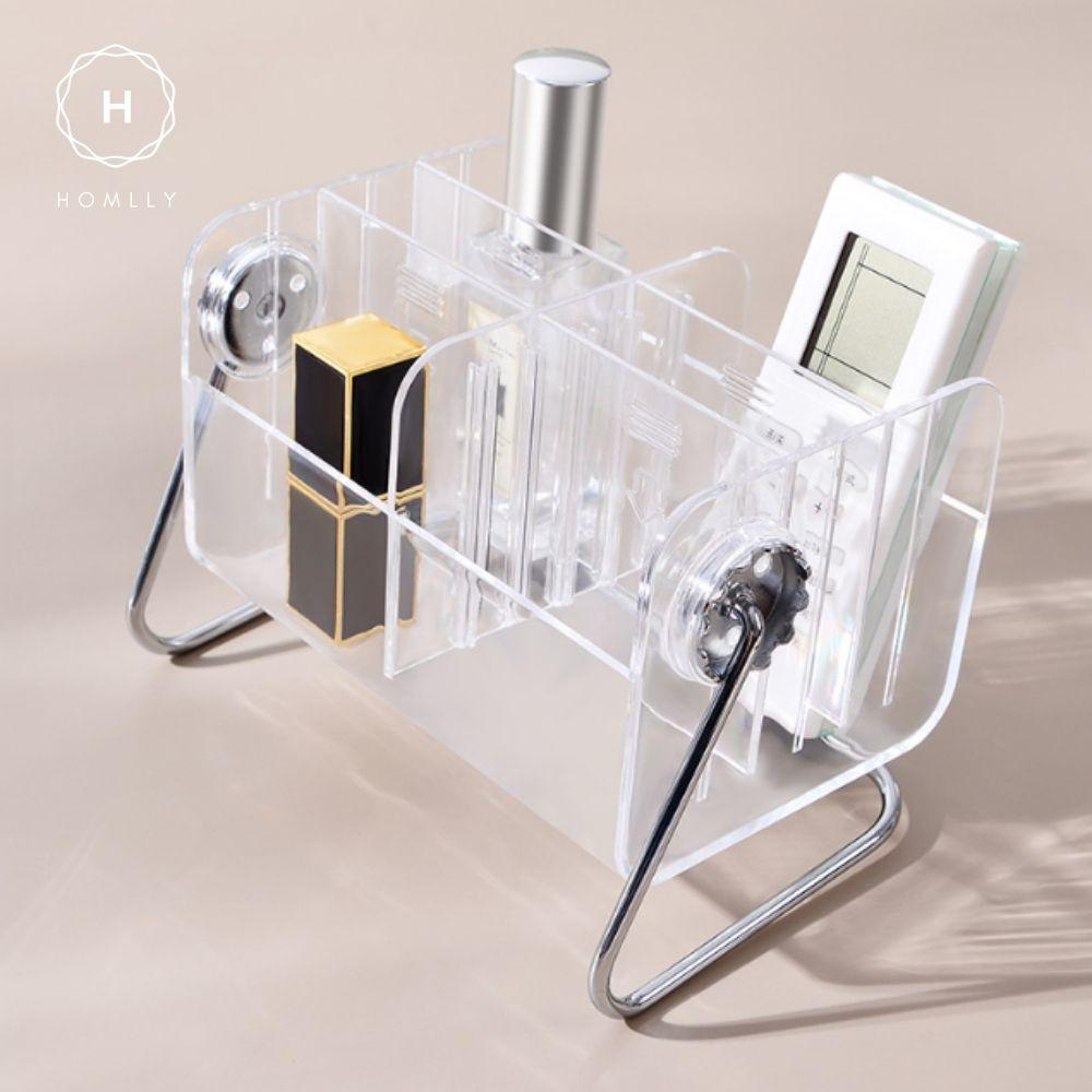 HOMLLY Acrylic Phone Remote Control Grid Organiser Storage Box With 360 Rotating Stand