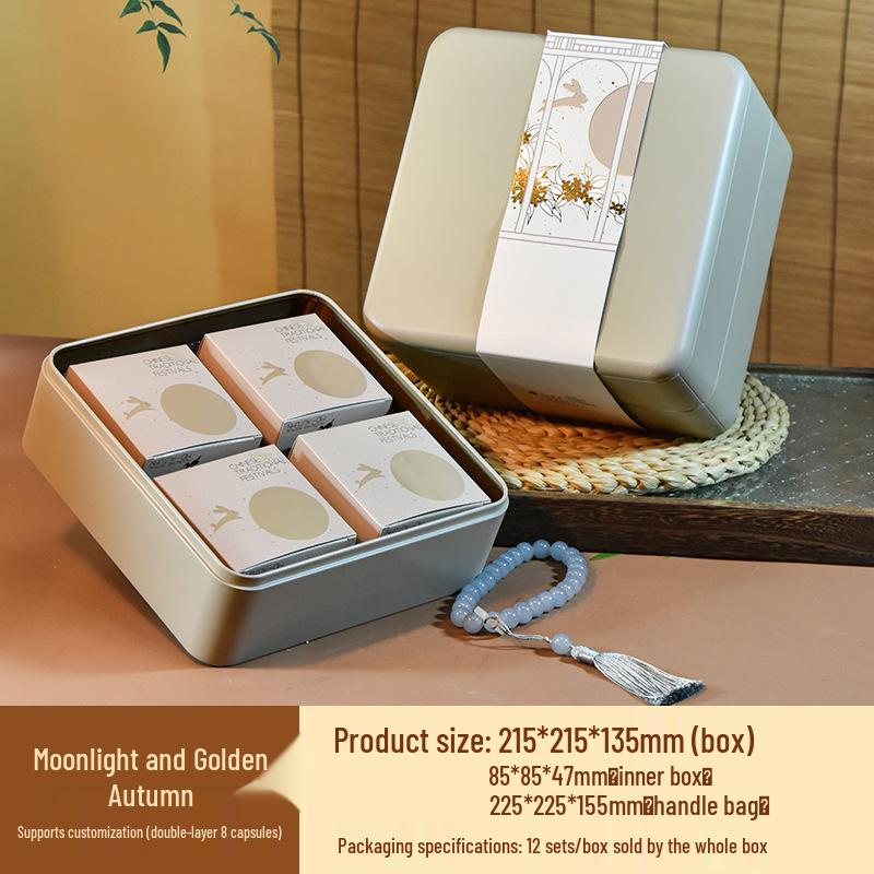 

Double-Layer Square Tin Mooncake Box with Creative Illustration and Handheld Design