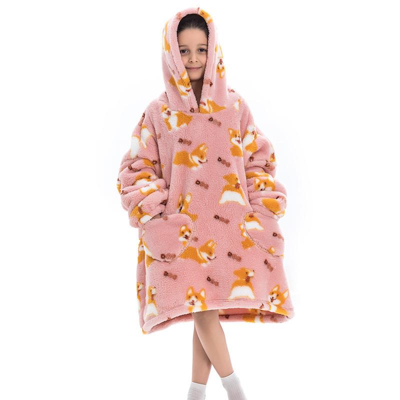 Delightful Large Wearable Blanket Sweatshirt For Kids Soft Warm Cozy Fabric With Fun Illustrations