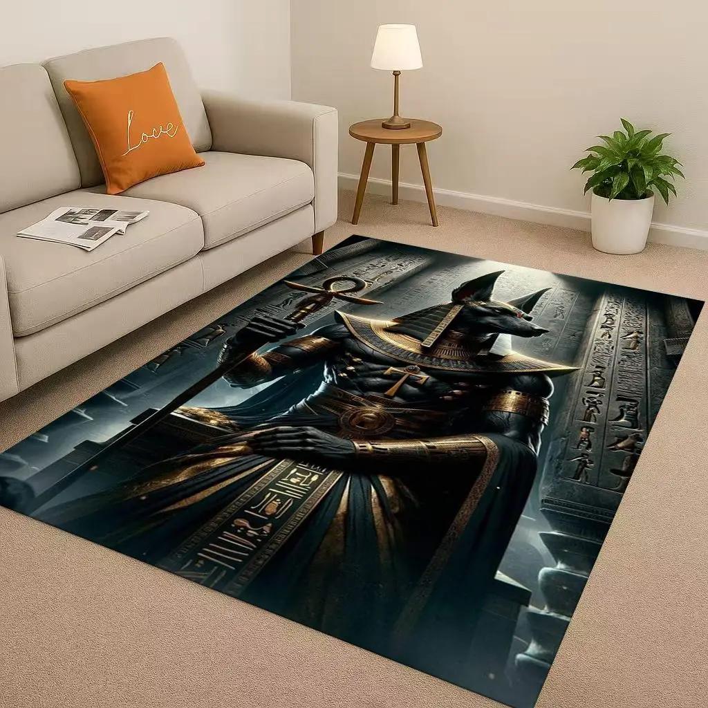 Retro Dead God Anubis Pharaoh Ancient Egypt Cartoon Living Room Non-Slip Area Rug Carpet For Bedroom Playroom Sofa,Home Doormat