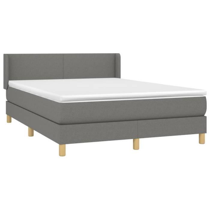 3130106 vidaXL Lit à sommier tapissier avec matelas Gris foncé 140x190cm Tissu