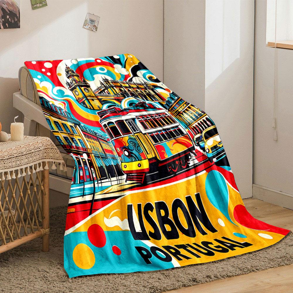 Lissabon Portugal Tram Deken slaapkamer Deken voor Woonkamer Bank lunchpauze Zachte plaid voor Vriend's festival Cadeau