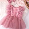 Handmade Tulle Baby Princess Dress with Matching Bowknot Headband Photo Props Newborns Girls Photography Accessories
