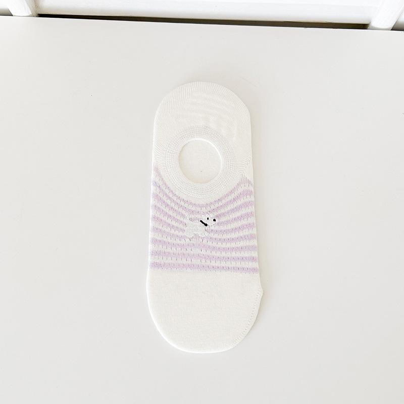 

Ladies Spring and Summer Thin Stripe Cartoon Lovely Shallow Mouth Silicone Non Slip Invisible Boat Socks 1 pair світло-фіолетового кольору