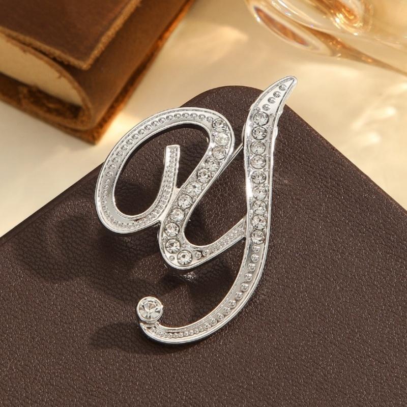 2Pcs  Full  Encrusted Gold And Silver Alphabet Letter Brooches Pins Minimalist Clothing Jewelry Accessory