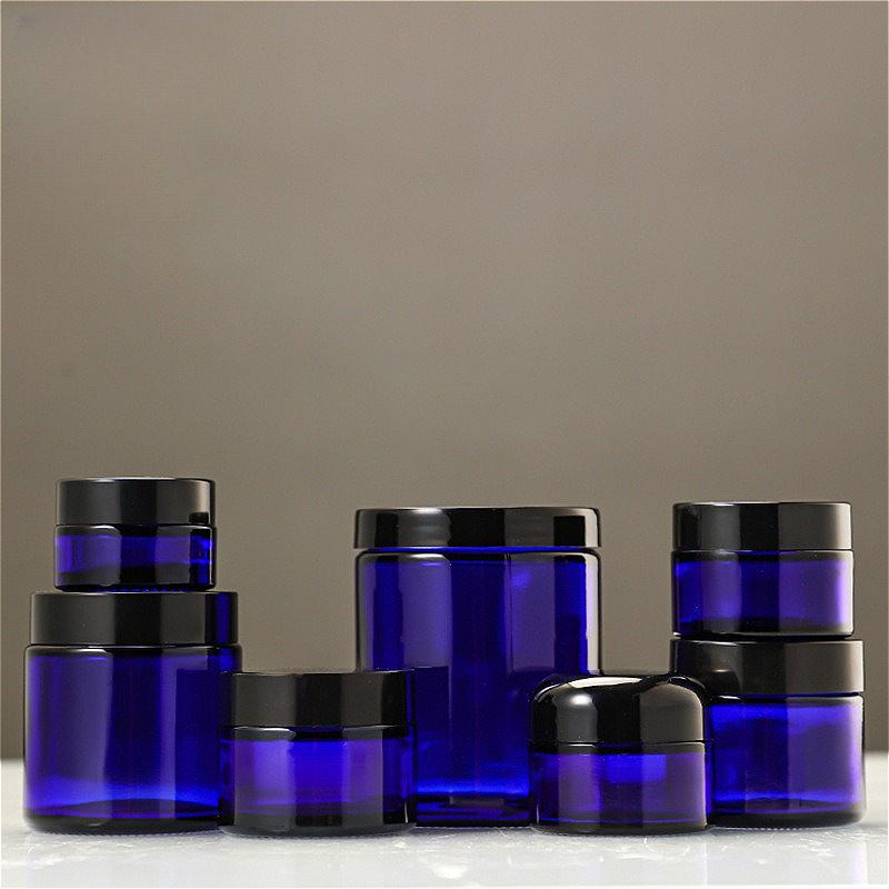 20/30/50/60/100/250g Blaue Glas-Kosmetikdose, Versiegelter Feuchtigkeitscreme-Tiegel, Nachfüllbarer Behälter für Gesichts- und Augencreme