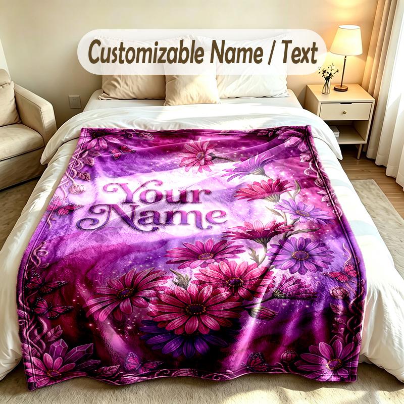 Bloementuin Thema Zachte Deken Gepersonaliseerd Aangepaste Naam Tekst Print Warme Deken Huis Sofa Slaapkamer Decor