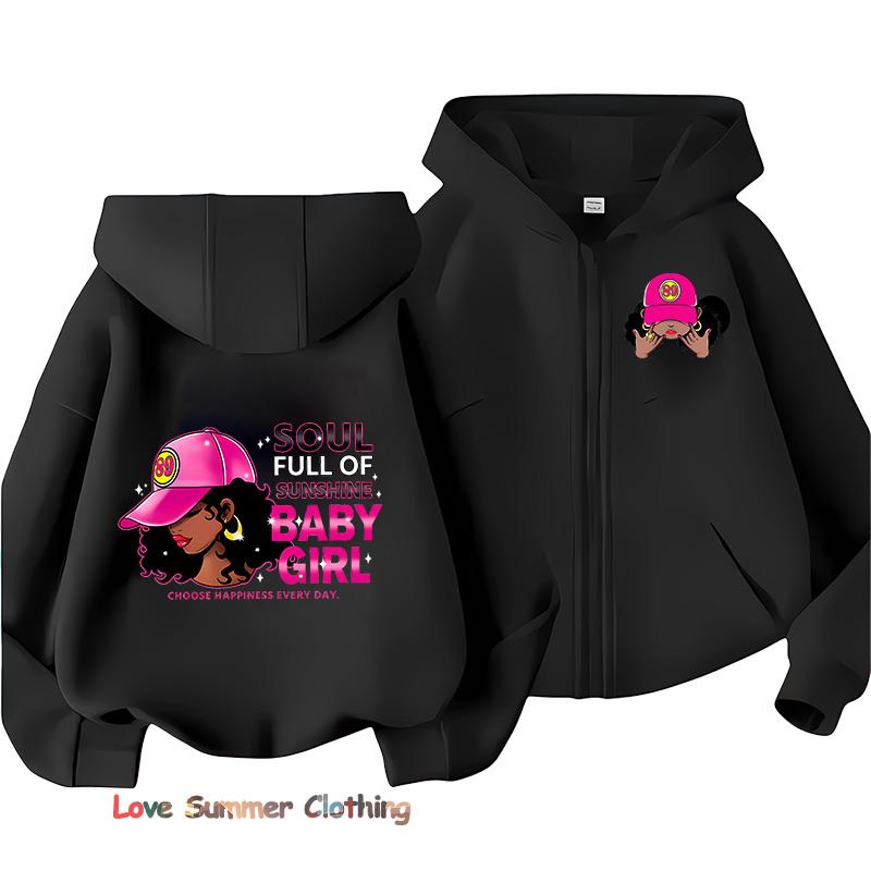 Felpa con zip per bambina Y2k Ragazza Nera Hip Hop Ragazze Giacca con cappuccio Autunno Zip Autunno Ombra Felpa con cappuccio casual Taglia 100-160
