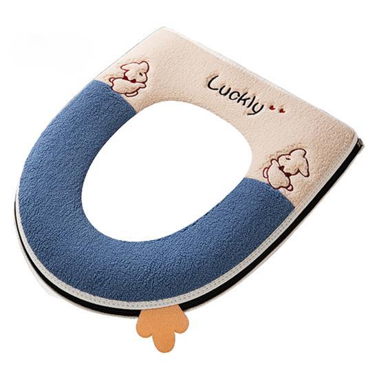 Toilet Seat Cover Thickened Soft Lucky Cartoon Rabbit Zipper Closure Waterproof Four Seasons Universal Bathroom Toilet Bowl Warmer Cushion Pad KTY
