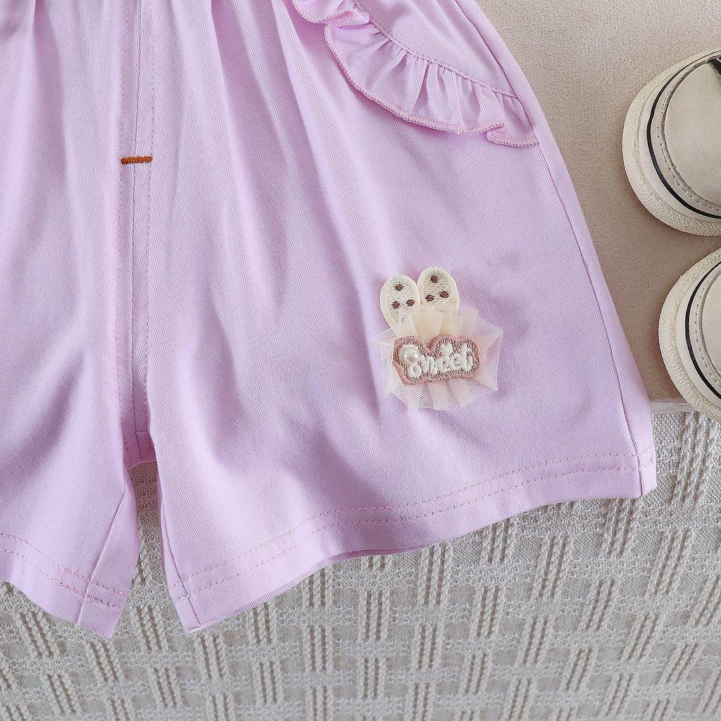 Summer 2026 Girls' Floral T-shirt & Shorts Set - Stylish Round Neck Two-Piece Outfit