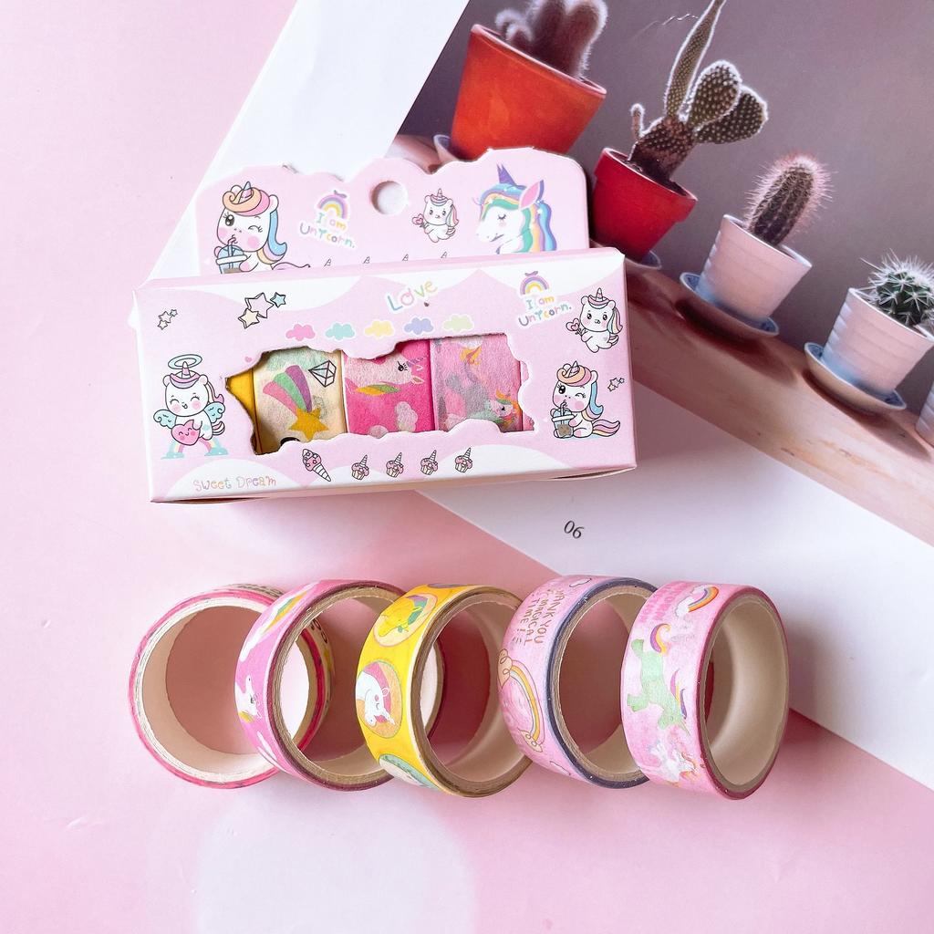 2025 5Roll Unicorn Masking Tape for Diary Notebook Greeting Cards Photos Decoration Journaling Supplies Children's Day Gift