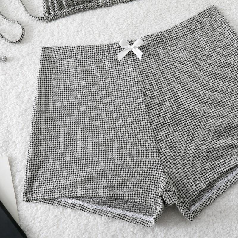 Bikini Boxer de Espalda Descubierta Deseo Puro Traje de Baño con Lazo Dividido Estampado Pequeño Fresco
