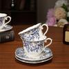 Light Luxury Peony Flower Golden Edge Ceramics Coffee Cup and Saucer Set European Afternoon Tea Cup Home Blue Flower Tea Cup