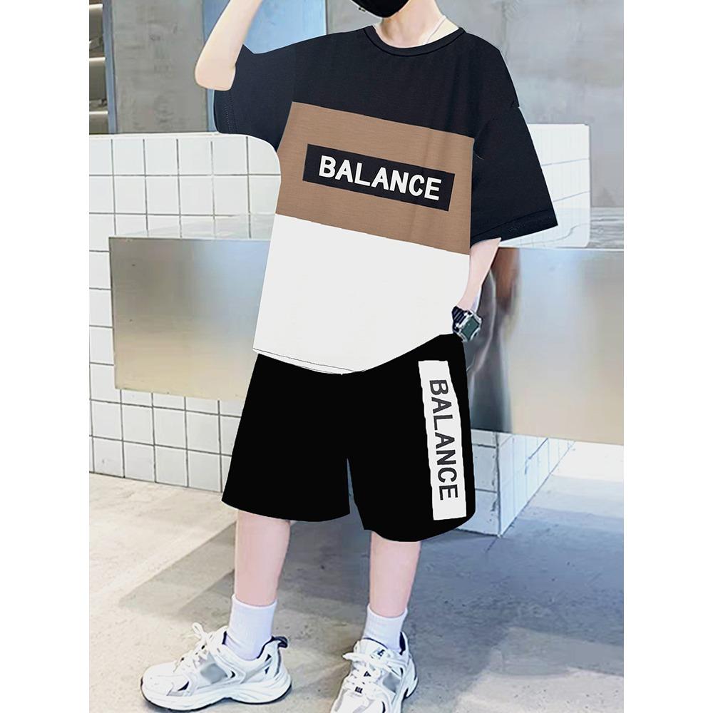 Летняя спортивная мода для мальчиков, с принтами в виде букв, удобный, свободный, повседневный комплект, включающий футболку и шорты, стритвир 150