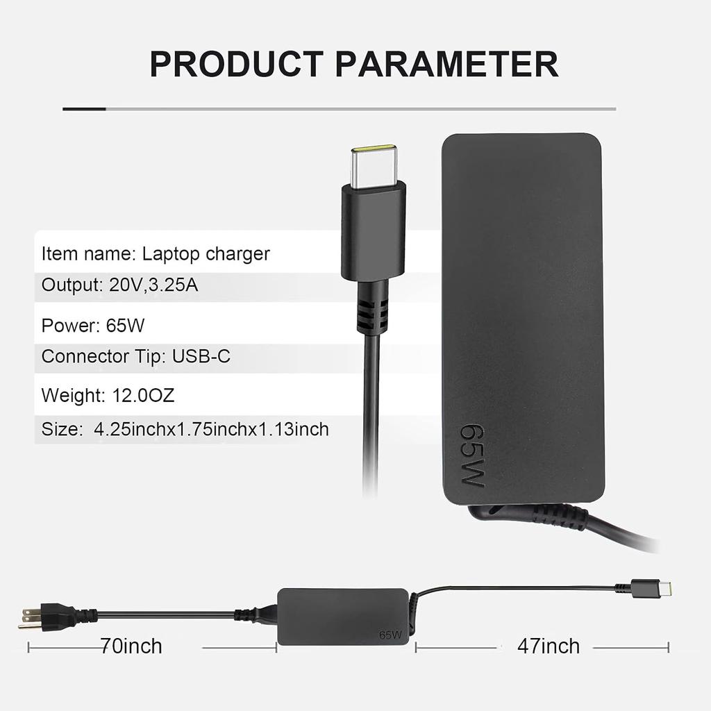 Replacement 65w USB C Laptop Charger for Lenovo ThinkPad/Chromebook/Yoga,ThinkPad T480 T490 T580 E480 ADLX65YDC2A Power Supply for Lenovo Laptop