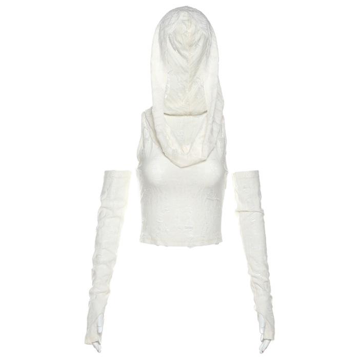 

Рубашка с короткими рукавами и рваным капюшоном в стиле Wasteland для женщин - майка-жилет Sweet Hot Girl на весну/лето M белый