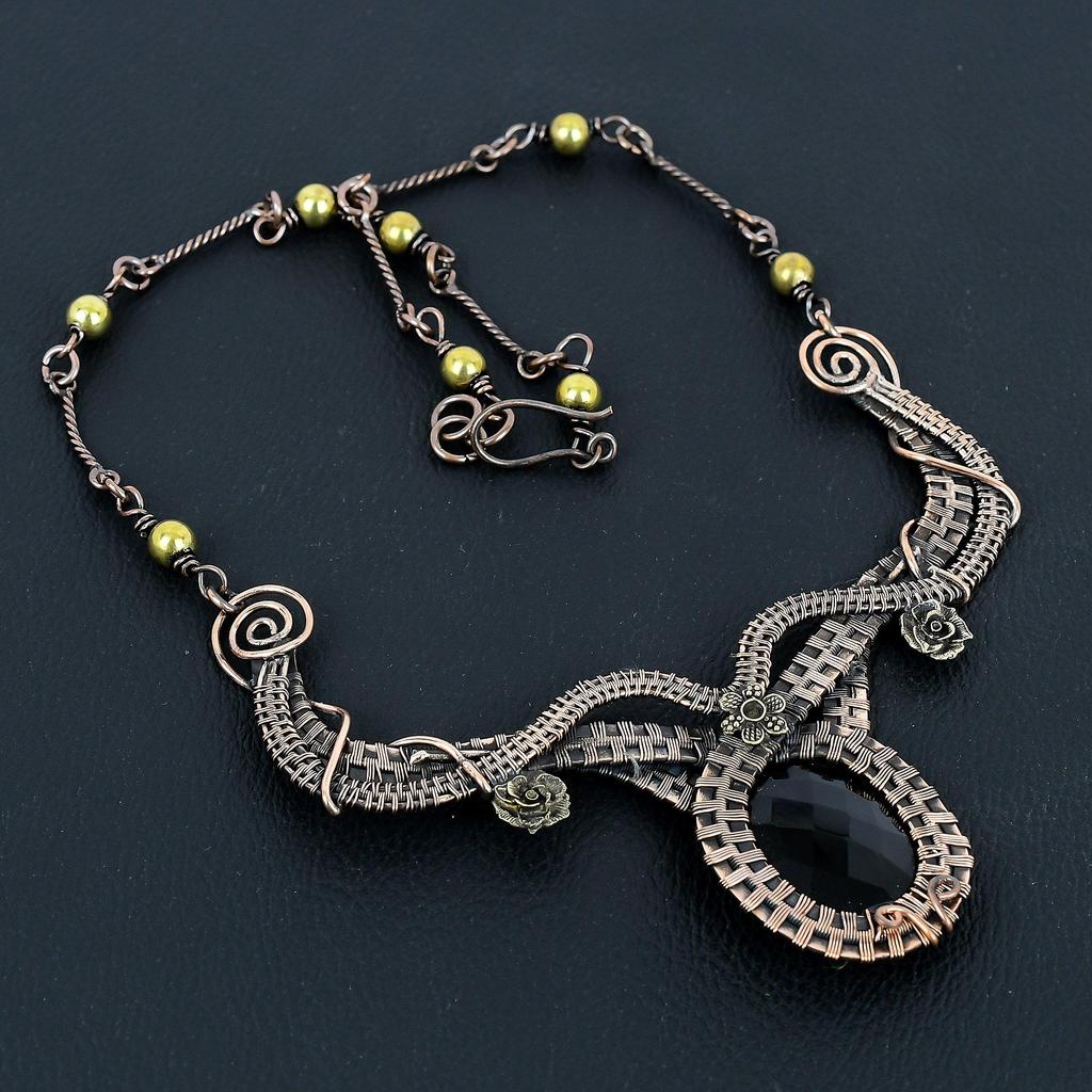 Black Spinel Necklace, 999 Copper Wire Wrapped Necklace Handmade Gemstone Jewelry, Gifts For Wife Brand New Necklace