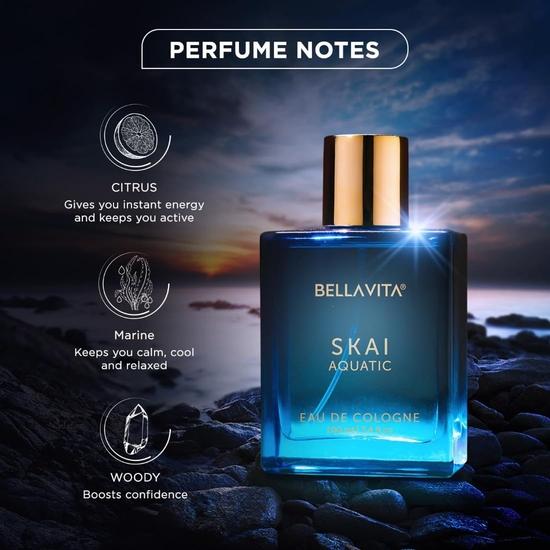 Bella Vita Luxuriöses Skai Aquatic Unisex Eau de Cologne mit Bergamotte, Lavendel und Patchouli | Hochwertiger, lang anhaltender holziger Duft für Männer und Frauen, 100 ml