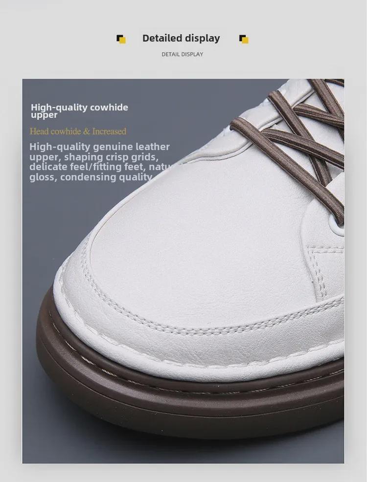 Men's Genuine Leather Versatile Sneakers - Breathable Casual Sports Shoes In Trendy White for Spring 2024