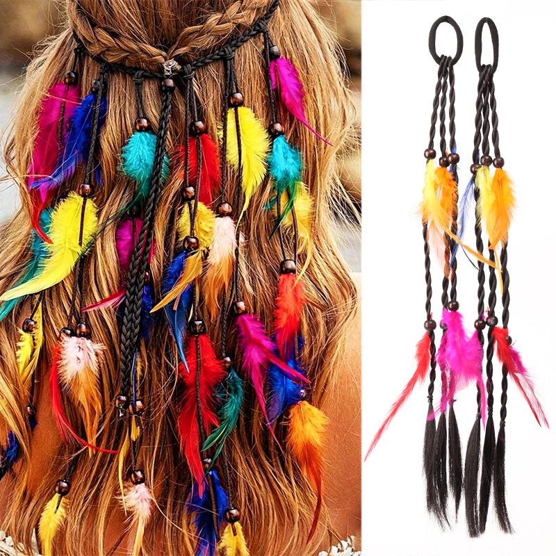 Boho buntes elastisches Feder-Stirnband - 16" geflochtenes Haaraccessoire