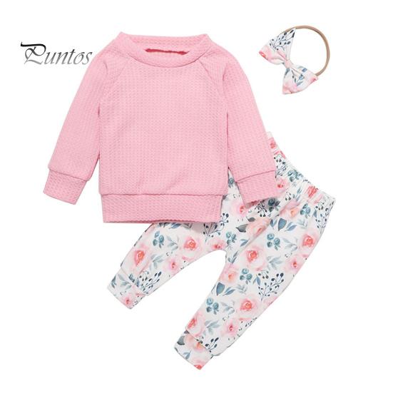 

Дитячий верхній брючний костюм із 3 шт./комплект із пов’язкою на голові з бантом і круглим вирізом, довгим рукавом, брюками на талії, одяг для різних випадків 80cm рожевий