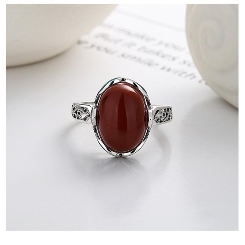 Adjustable Open Ring Women Men Vintage Red Agate Style Geometric Boho Statement Jewelry