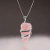 Reiki Rose Quartz Pendant Natural Wire Wrapped Crystal Stone Pendant with Metal Chain Size 30-35 Mm Approx. (Pink)