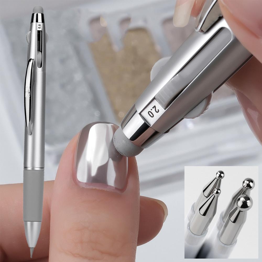 2pcs New Multifunctional Nail Art Dotting Pen Press-Type Multi-Headed Size Nail Point Ballpoint Pen Wave Point/Smudge/Spot Drill