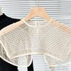 Japanese Women Girl Fake Collar Shawl Scarf Faux Pearls Beading Vintage Shoulder Wrap Sheer Organza Half Shirt Poncho