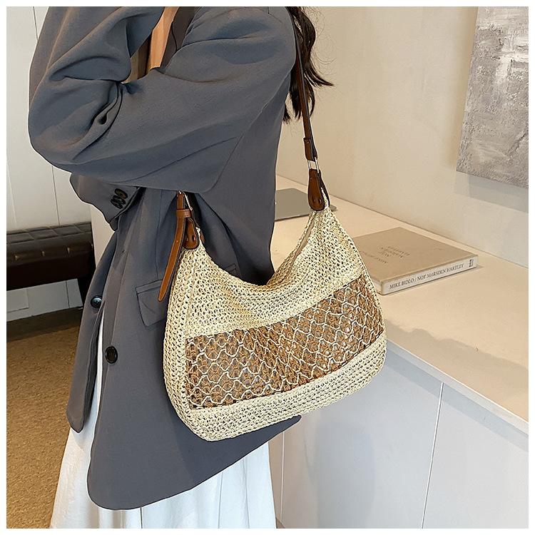 Holiday Wind Beach Straw Bag Women's New Fashion Hollow Woven Bag Casual Versatile Shoulder Messenger Bag Woven Straw Tote Bag for Women