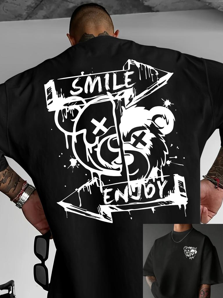 Summer 100 pure cotton Unisexs casual smile enjoyUnisext bear street graffiti style loose round neck short sleeved Tshirt top