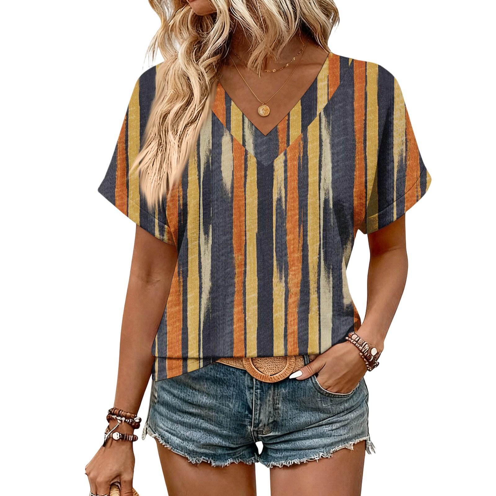 

Womens Summer Tops Short Sleeve V Neck Shirts Casual Dressy Summer Blouses Tunic Top S коричневий
