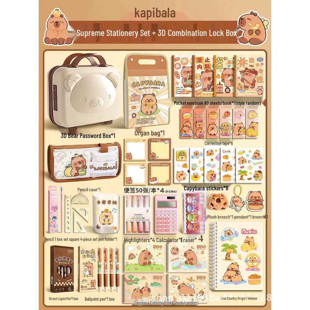 Capybara School Stationery Gift Box: Cute Pencil Case & Supplies Set for Students