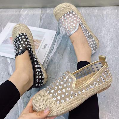 Fashion Women Flat Shoes Plus Size Rhinestone Gauze Women Loafers Designer Summer Women Shoes Casual Sandals Women