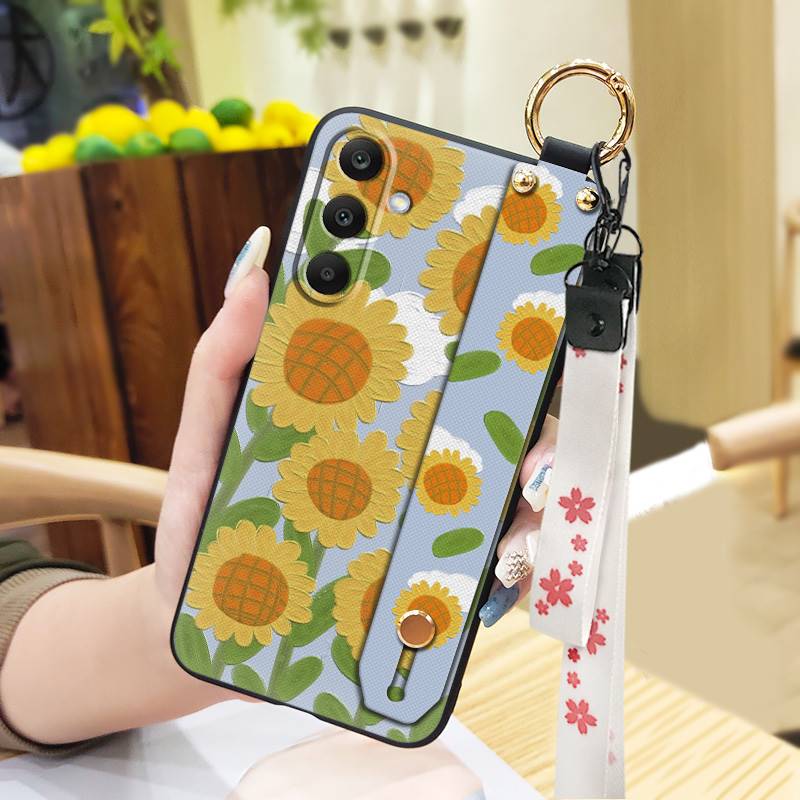 Anti-dust Wrist Strap Phone Case For Samsung Galaxy M56 5G/SM-M566B Kickstand Flower Shockproof Protective Soft case