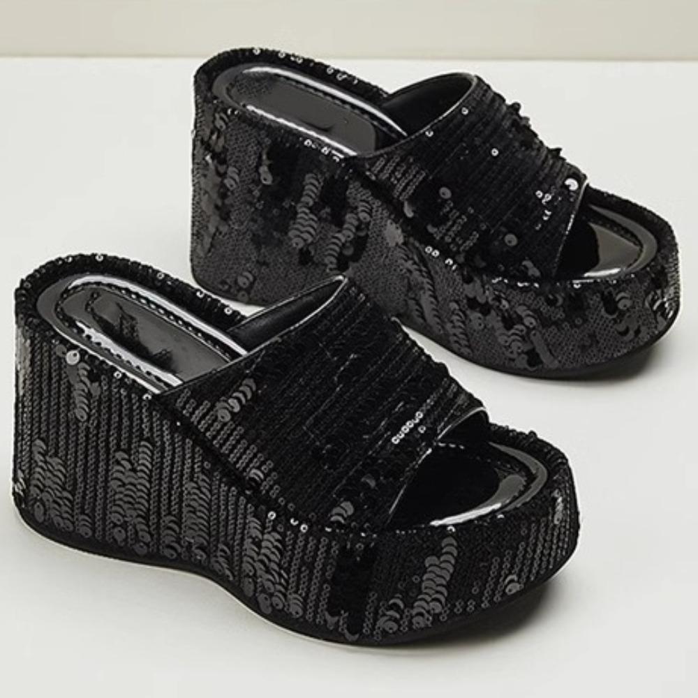 Papuci cu platformă pentru femei Sandale de vară de purtat afară Modă Paiete Toc înalt Papuci cool pentru femei Sandale de designer pentru femei 10 Înalți
