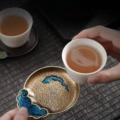 Japonské starožitné měděné podtácky Retro podložka pro izolaci tepla Držák na hrnek Podložka Čínské Kung Fu Gungfu Čajový obřad Čajové podnosy Nádobí