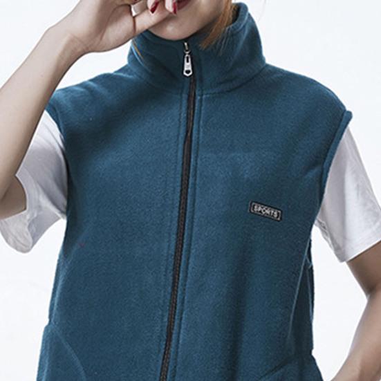 Women Winter Fall Vest Stand Collar Neck Protection Sleeveless Pure Color Zipper Closure Cardigan Thick Plush Soft Pockets Mid-aged Mother Waistcoat