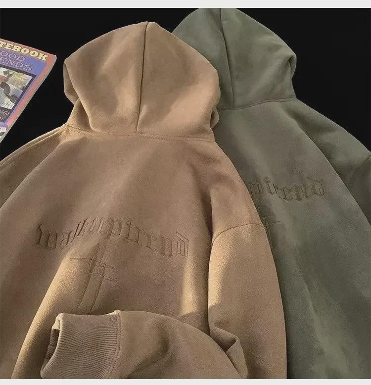 Übergroßer Wildleder-Hoodie für Herren: Trendy American Style, Plüschsamt, Herbst/Winter Mode