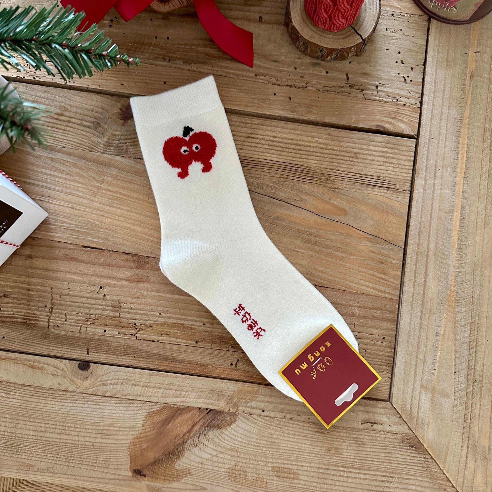 

Songmu Red Socks Rabbit Velvet Medium Tube Socks Peace And Joy Christmas Creative Socks Stacking Socks New Year