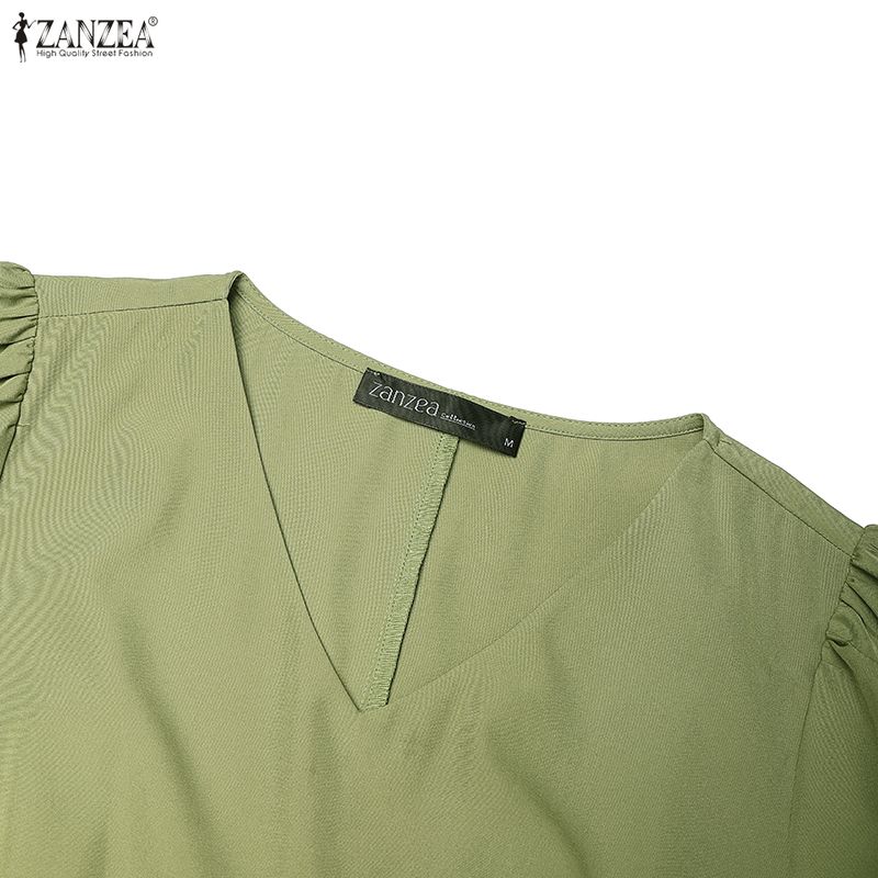 ZANZEA Women Casual V-Neck Solid Color Long Sleeve Dress