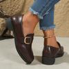 43 Plus Size Metal Buckle Small Leather Shoes Women's 2025 Autumn New Thick Heel Low Top