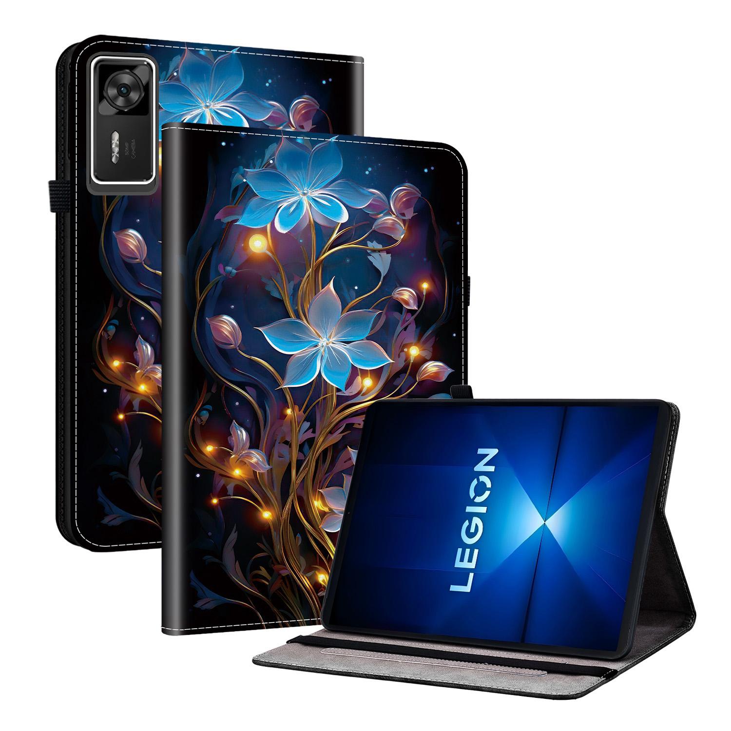 

For Lenovo Legion Y700 Gen 4 Leather Case Pattern Printed Stand Tablet Cover with Card Slots Small Lantern Flower