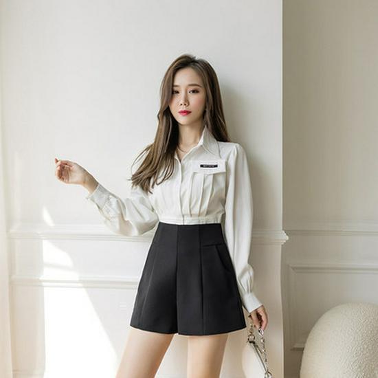 Women's High Waist Versatile Black Suit Shorts & Wide Leg Pants - Casual, Slimming, Loose Fit for Spring/Summer 2024 Autumn/Winter.