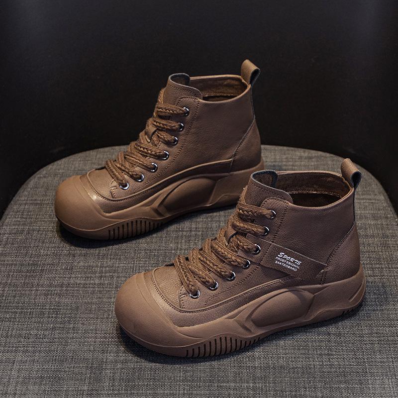 Women's Retro British Style Height-Increasing Ankle Boots - Thick-Soled High-Top for 2025 Autumn